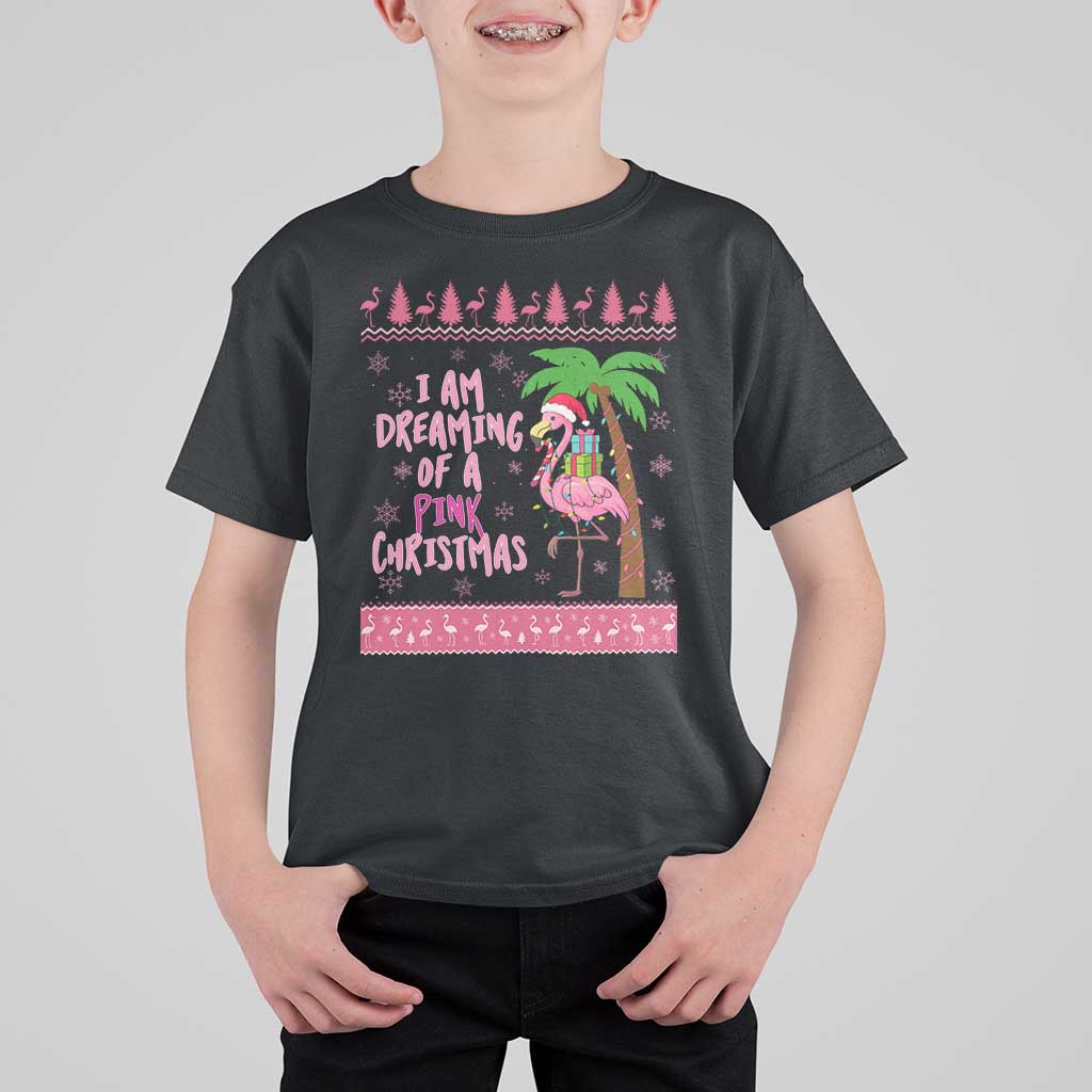 I Am Dreaming Of A Pink Christmas T Shirt For Kid Family Trip Santa Flamingo Palm Tree Ugly Xmas - Wonder Print Shop