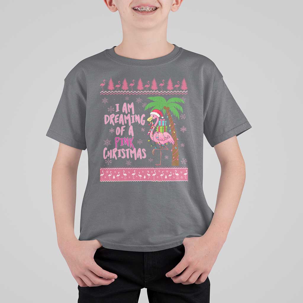 I Am Dreaming Of A Pink Christmas T Shirt For Kid Family Trip Santa Flamingo Palm Tree Ugly Xmas - Wonder Print Shop