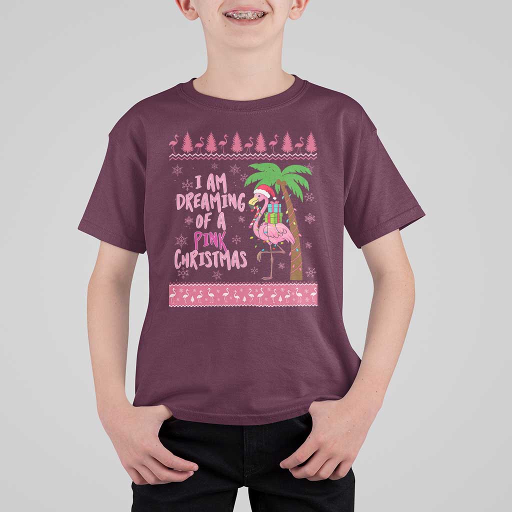 I Am Dreaming Of A Pink Christmas T Shirt For Kid Family Trip Santa Flamingo Palm Tree Ugly Xmas - Wonder Print Shop
