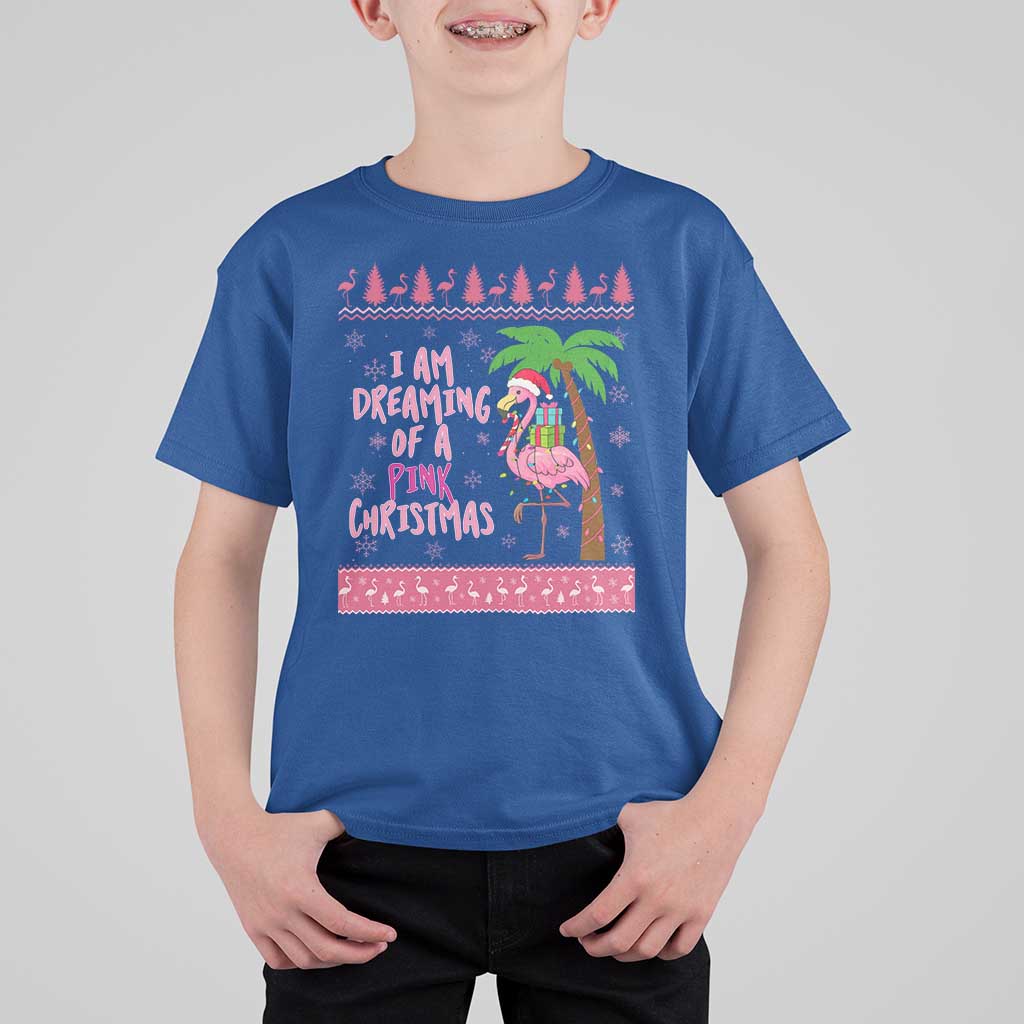 I Am Dreaming Of A Pink Christmas T Shirt For Kid Family Trip Santa Flamingo Palm Tree Ugly Xmas - Wonder Print Shop