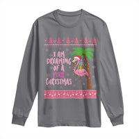 I Am Dreaming Of A Pink Christmas Long Sleeve Shirt Family Trip Santa Flamingo Palm Tree Ugly Xmas - Wonder Print Shop