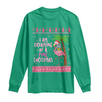 I Am Dreaming Of A Pink Christmas Long Sleeve Shirt Family Trip Santa Flamingo Palm Tree Ugly Xmas - Wonder Print Shop