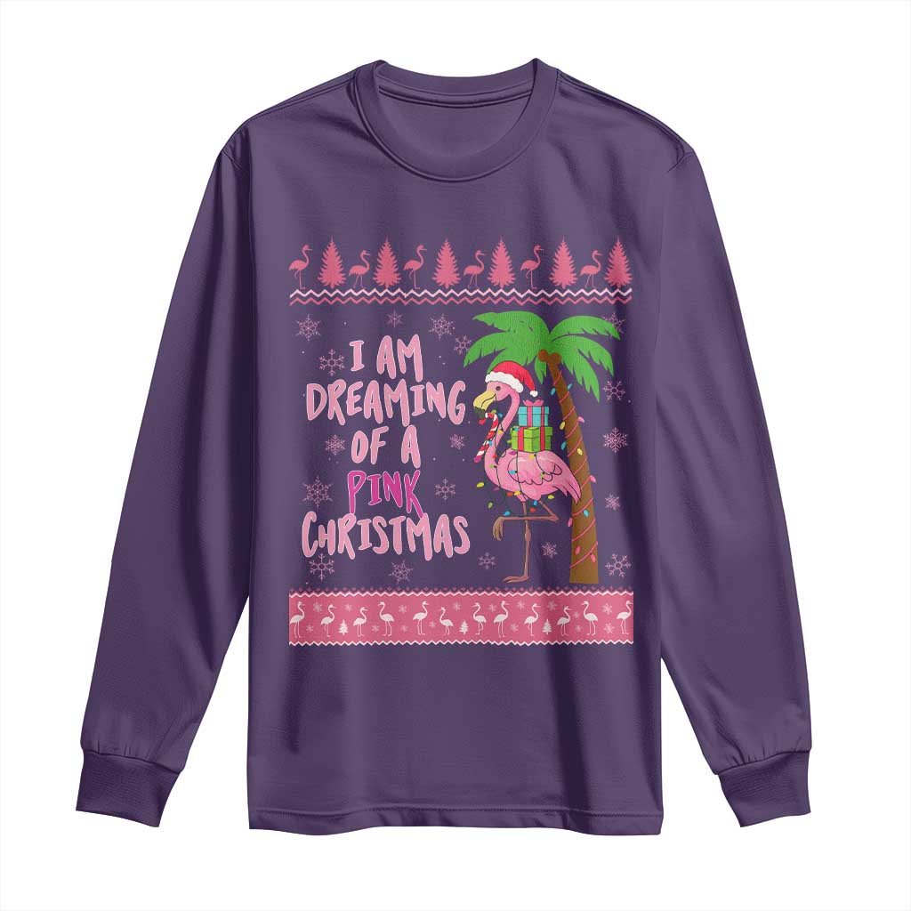 I Am Dreaming Of A Pink Christmas Long Sleeve Shirt Family Trip Santa Flamingo Palm Tree Ugly Xmas - Wonder Print Shop