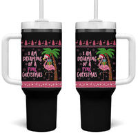 I Am Dreaming Of A Pink Christmas Tumbler With Handle Family Trip Santa Flamingo Palm Tree Ugly Xmas - Wonder Print Shop