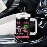 I Am Dreaming Of A Pink Christmas Tumbler With Handle Family Trip Santa Flamingo Palm Tree Ugly Xmas - Wonder Print Shop