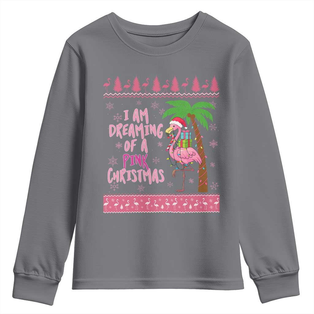 I Am Dreaming Of A Pink Christmas Youth Sweatshirt Family Trip Santa Flamingo Palm Tree Ugly Xmas - Wonder Print Shop