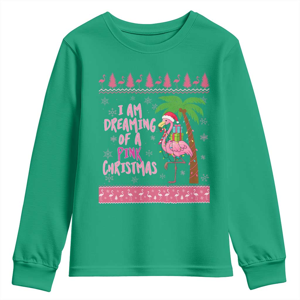 I Am Dreaming Of A Pink Christmas Youth Sweatshirt Family Trip Santa Flamingo Palm Tree Ugly Xmas - Wonder Print Shop