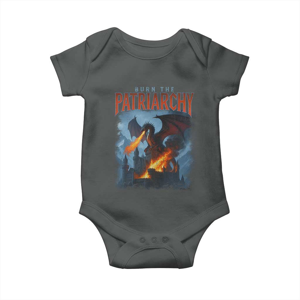 Vintage 90s Feminism Dragon Baby Onesie Burn the Patriarchy - Wonder Print Shop