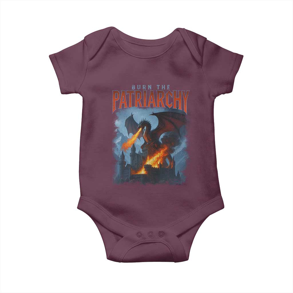 Vintage 90s Feminism Dragon Baby Onesie Burn the Patriarchy - Wonder Print Shop