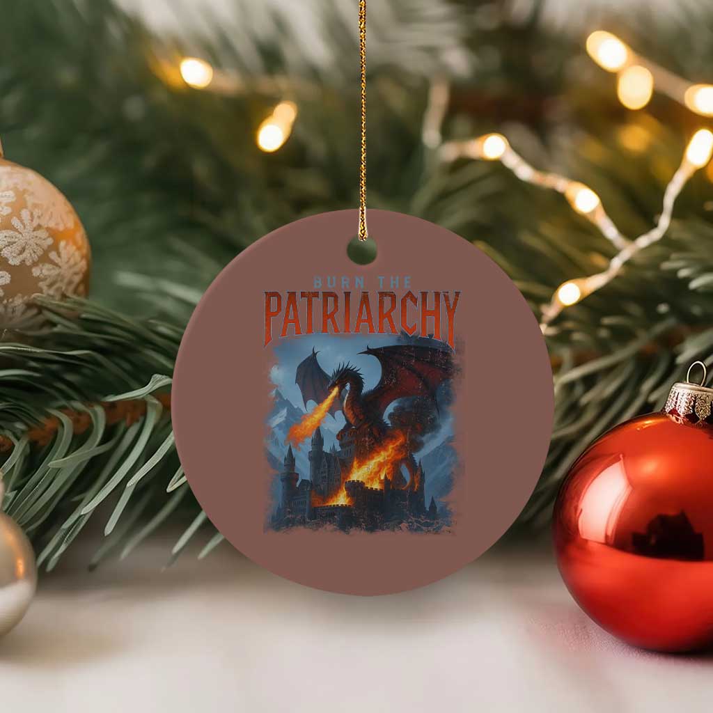 Vintage 90s Feminism Dragon Ceramic Ornament Burn the Patriarchy - Wonder Print Shop