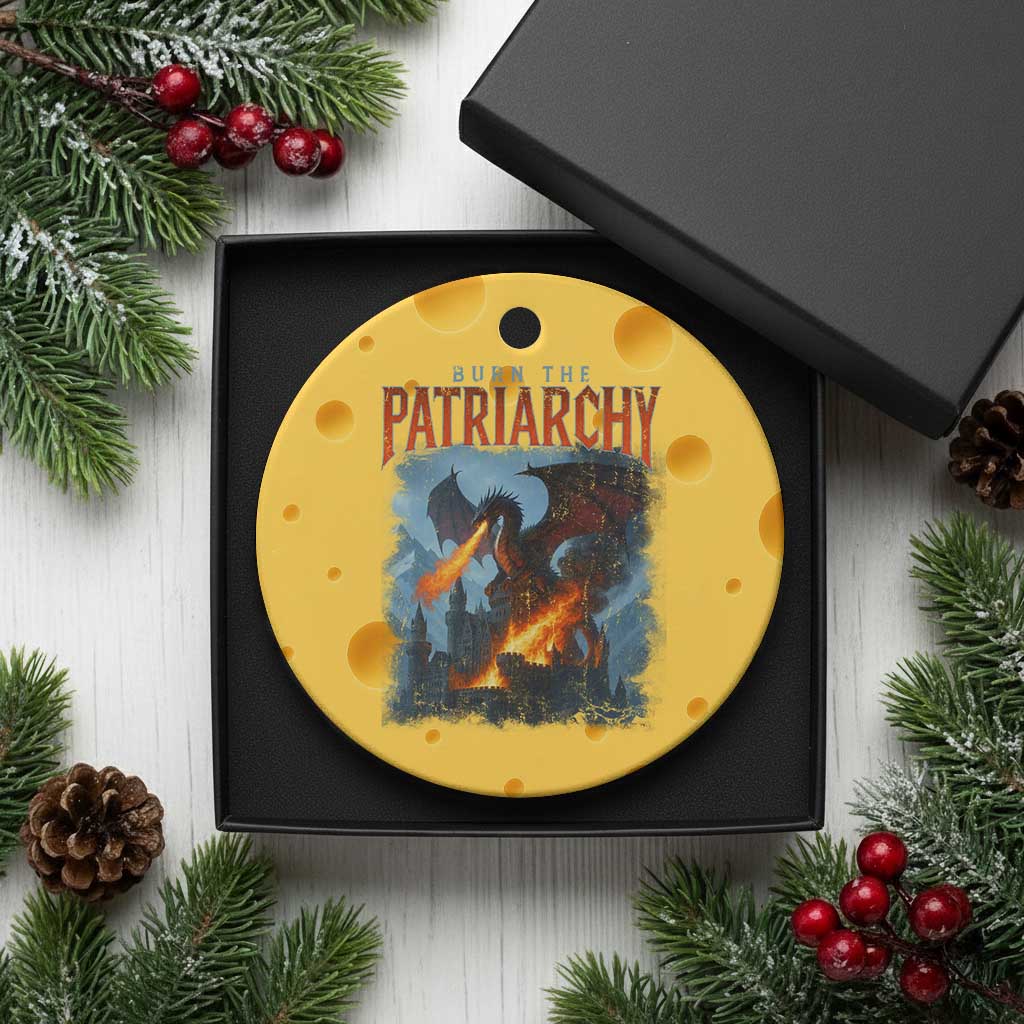 Vintage 90s Feminism Dragon Ceramic Ornament Burn the Patriarchy - Wonder Print Shop