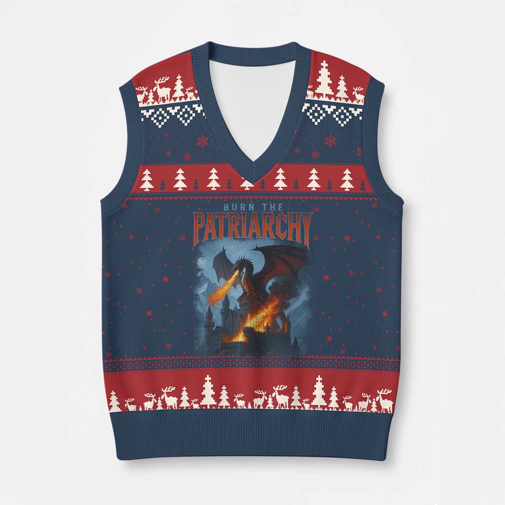 Vintage 90s Feminism Dragon V-Neck Knit Sweater Vest Burn the Patriarchy - Wonder Print Shop