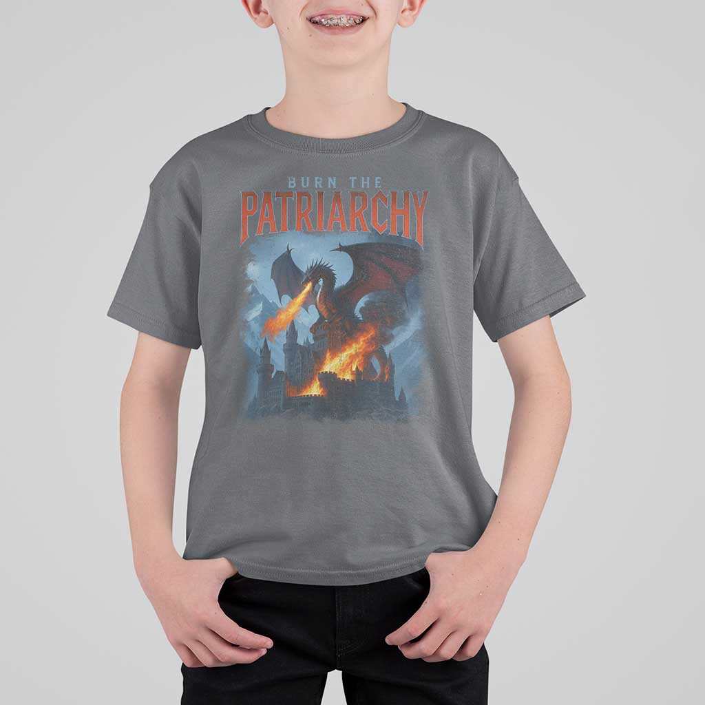 Vintage 90s Feminism Dragon T Shirt For Kid Burn the Patriarchy - Wonder Print Shop