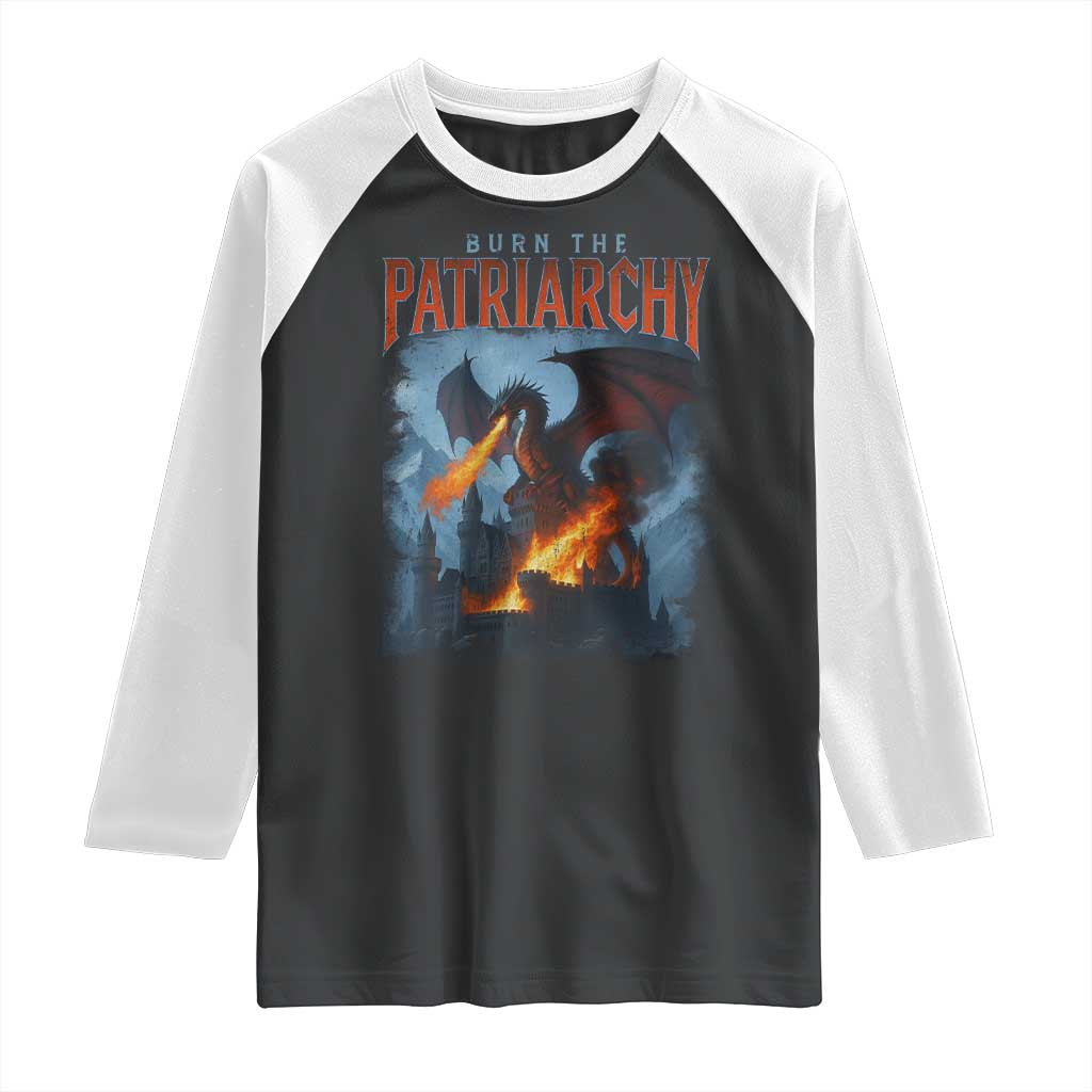 Vintage 90s Feminism Dragon Raglan Shirt Burn the Patriarchy - Wonder Print Shop