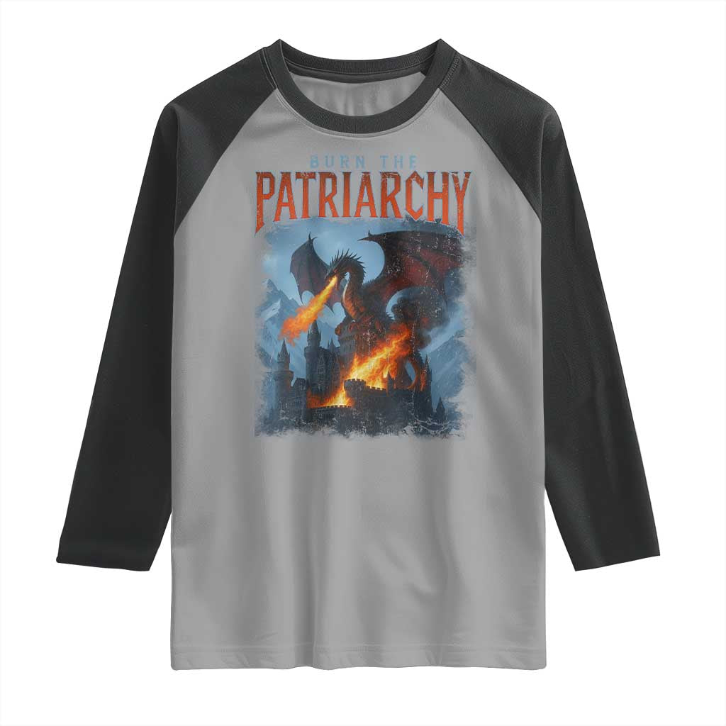 Vintage 90s Feminism Dragon Raglan Shirt Burn the Patriarchy - Wonder Print Shop