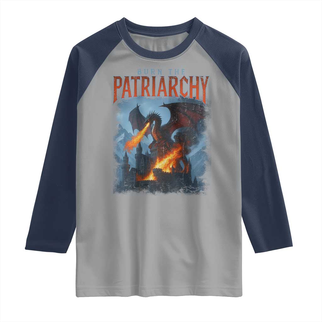 Vintage 90s Feminism Dragon Raglan Shirt Burn the Patriarchy - Wonder Print Shop
