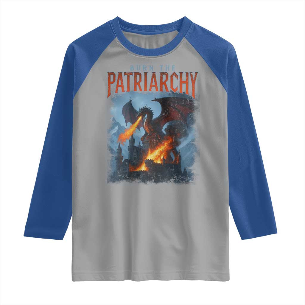 Vintage 90s Feminism Dragon Raglan Shirt Burn the Patriarchy - Wonder Print Shop