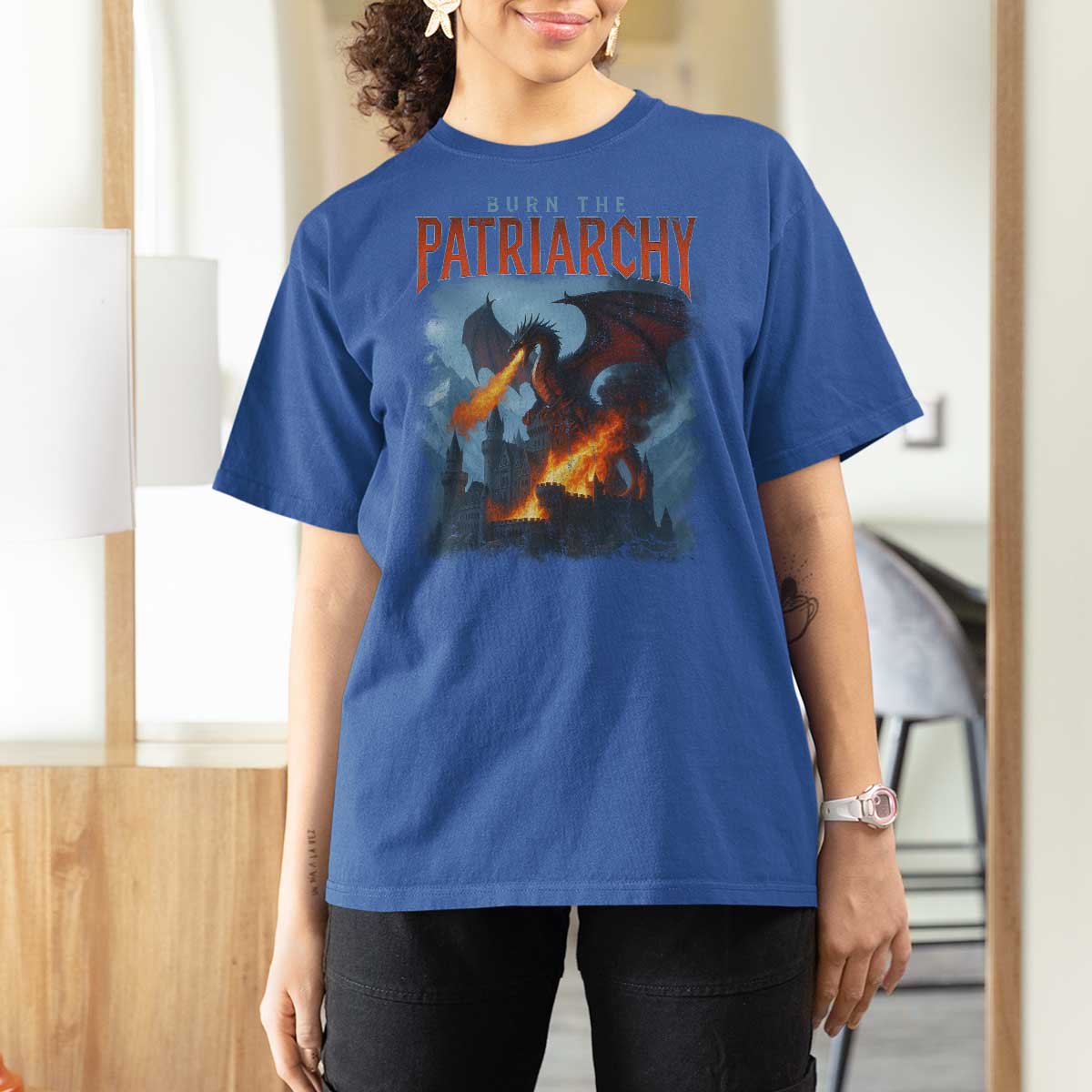 Vintage 90s Feminism Dragon T Shirt For Women Burn the Patriarchy - Wonder Print Shop