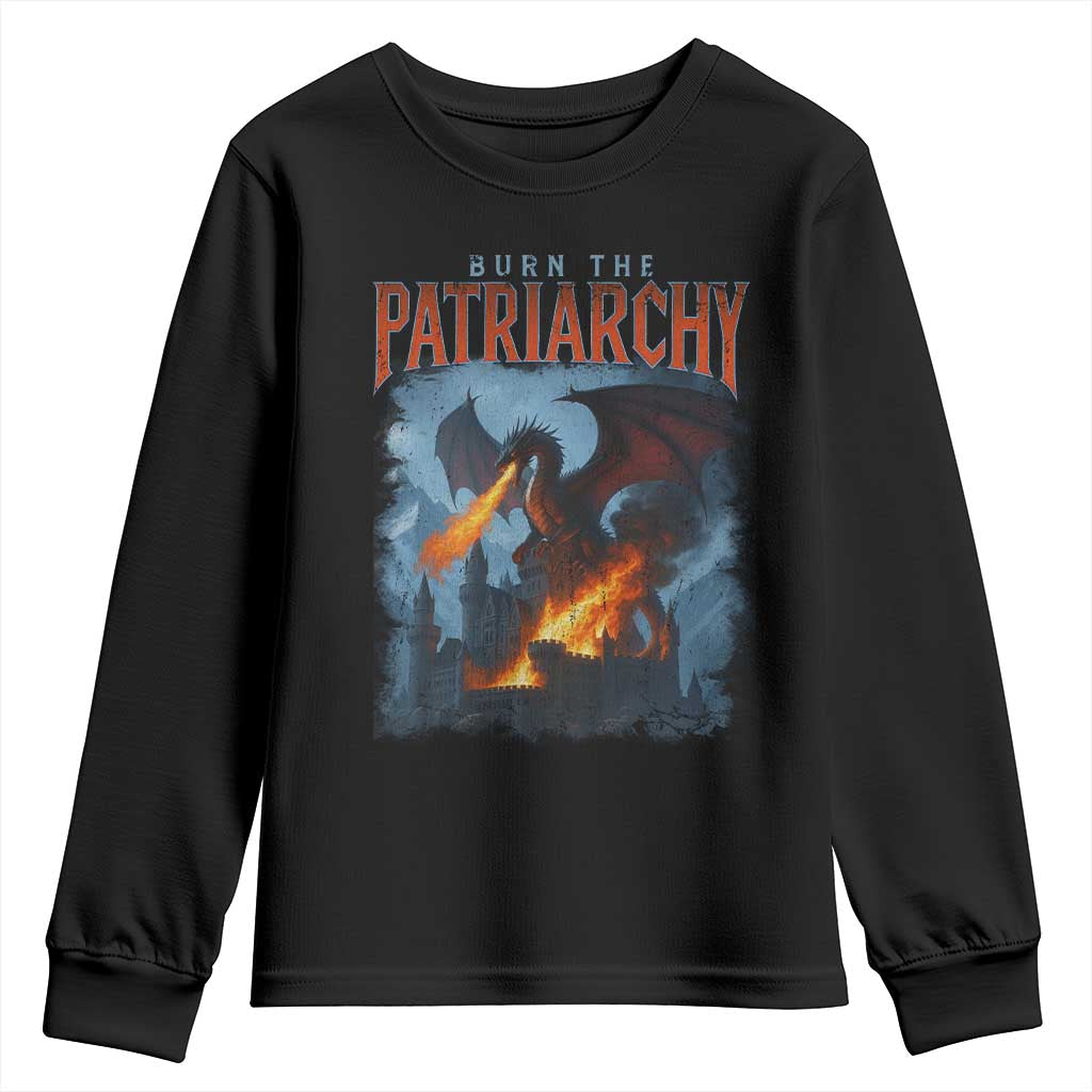 Vintage 90s Feminism Dragon Youth Sweatshirt Burn the Patriarchy - Wonder Print Shop