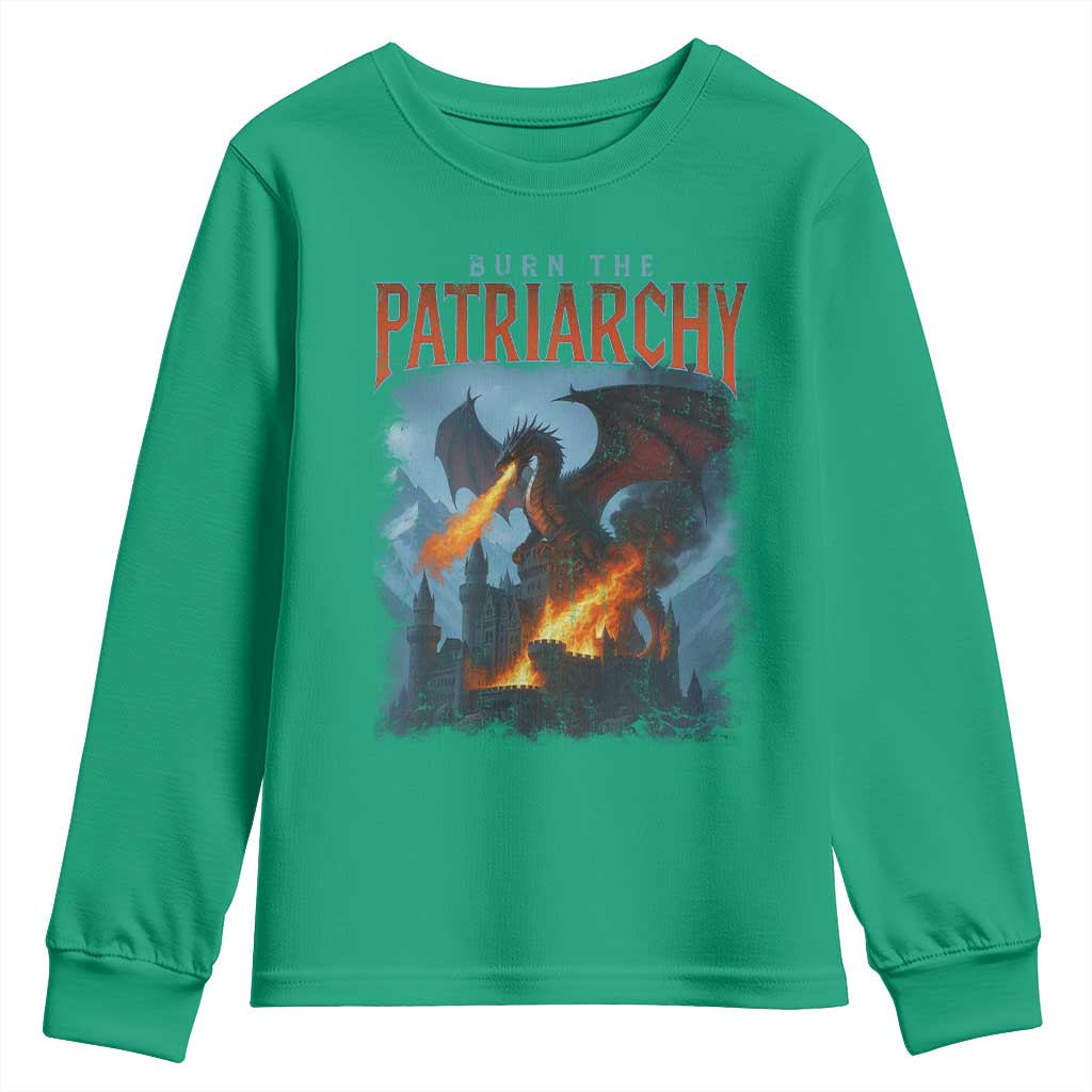 Vintage 90s Feminism Dragon Youth Sweatshirt Burn the Patriarchy - Wonder Print Shop