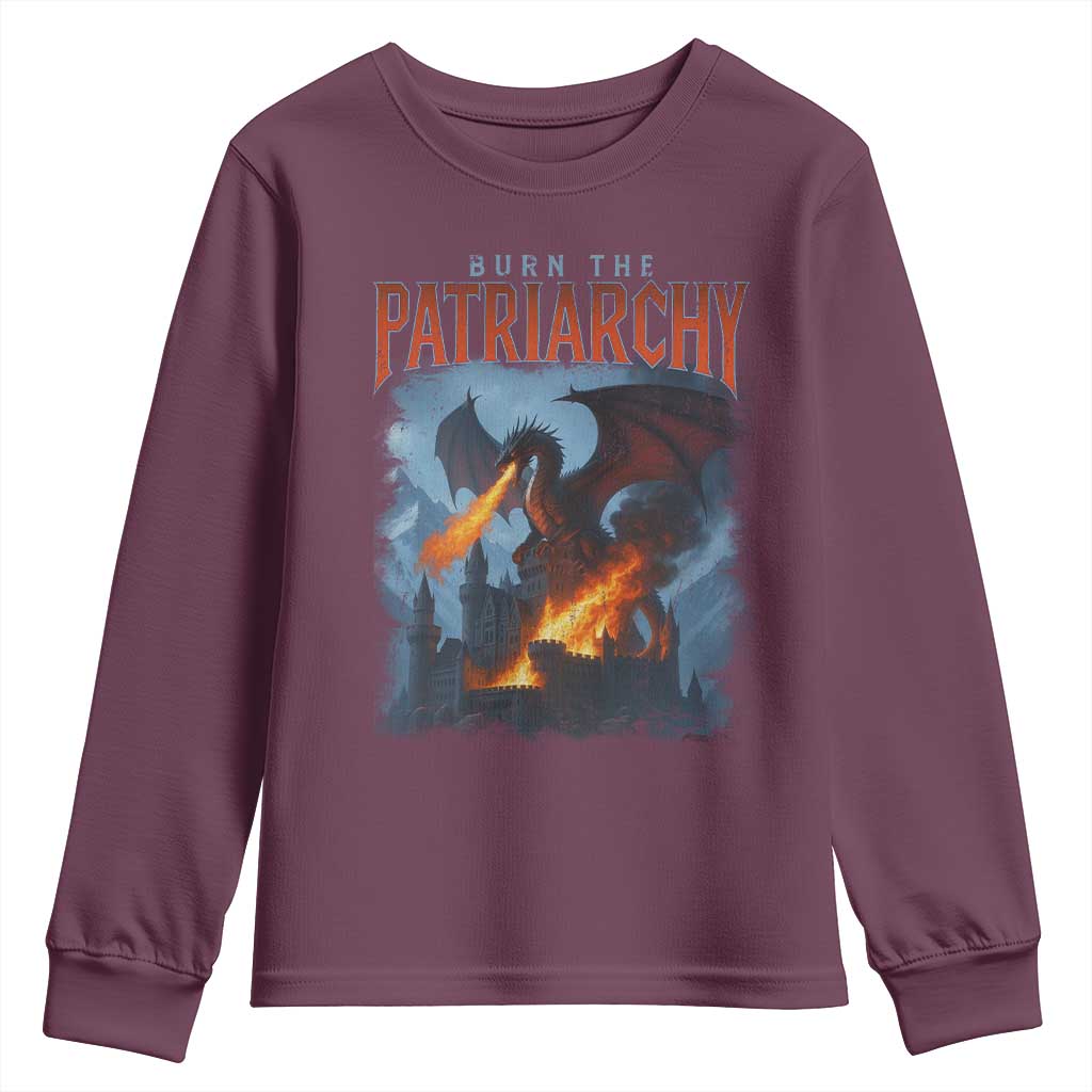 Vintage 90s Feminism Dragon Youth Sweatshirt Burn the Patriarchy - Wonder Print Shop