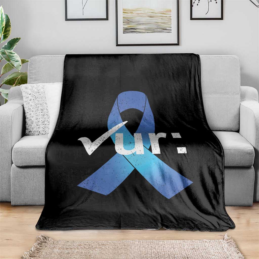 Colon Cancer Awareness Throw Blanket Blue Ribbon Colonoscopy Colorectal