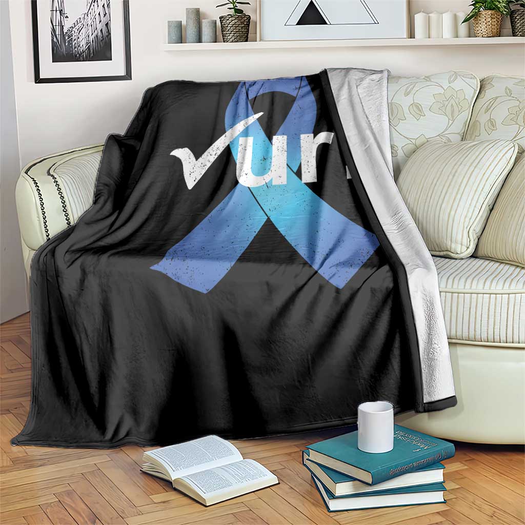 Colon Cancer Awareness Throw Blanket Blue Ribbon Colonoscopy Colorectal