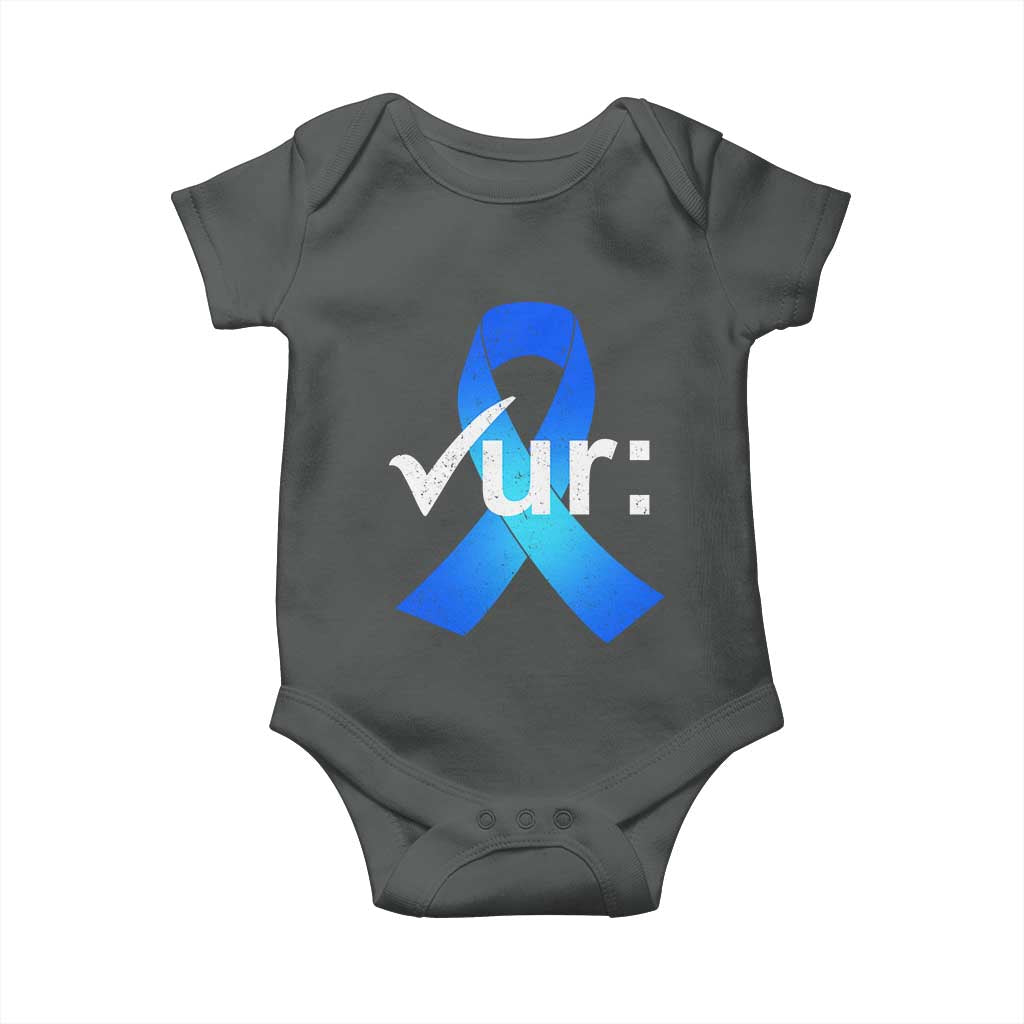 Colon Cancer Awareness Baby Onesie Blue Ribbon Colonoscopy Colorectal