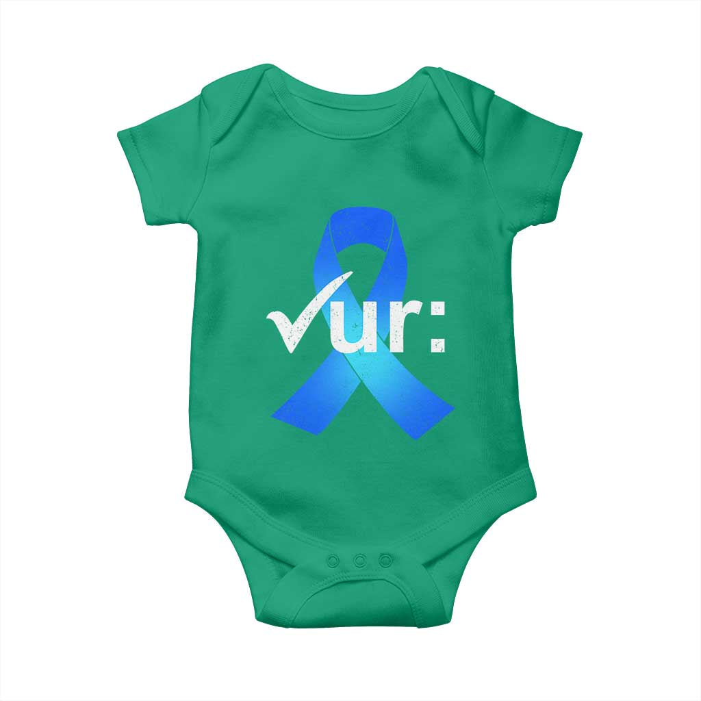 Colon Cancer Awareness Baby Onesie Blue Ribbon Colonoscopy Colorectal