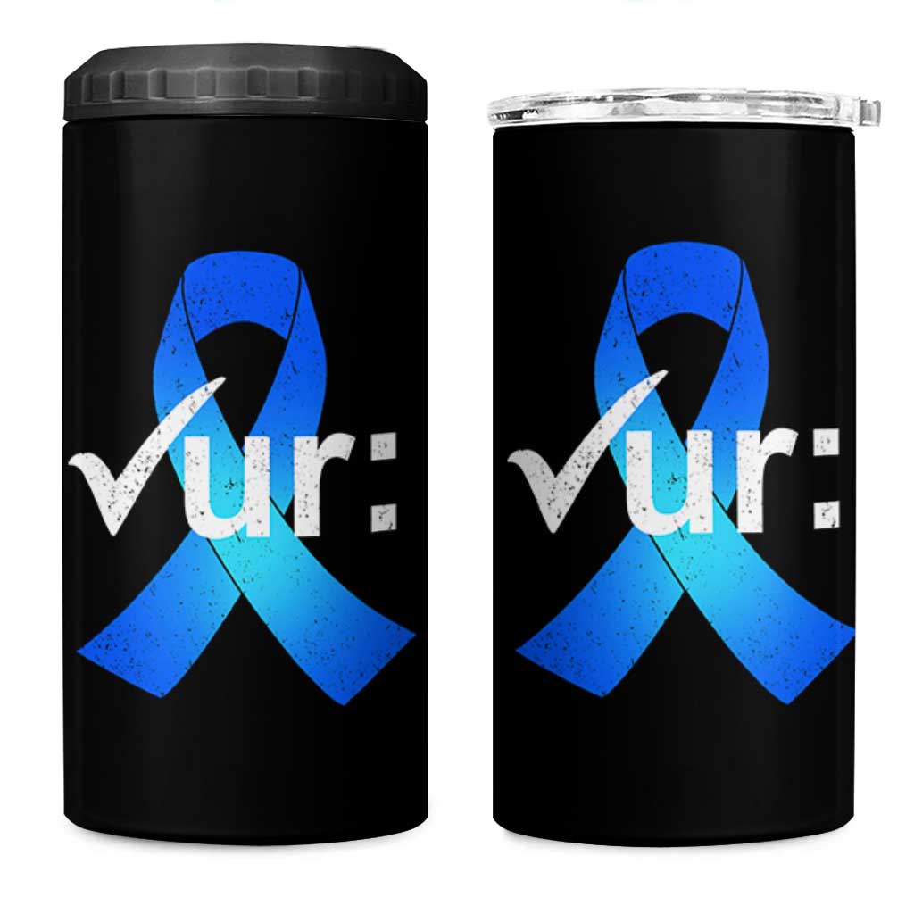 Colon Cancer Awareness 4 in 1 Can Cooler Tumbler Blue Ribbon Colonoscopy Colorectal
