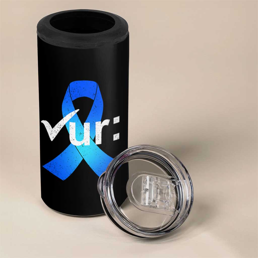 Colon Cancer Awareness 4 in 1 Can Cooler Tumbler Blue Ribbon Colonoscopy Colorectal