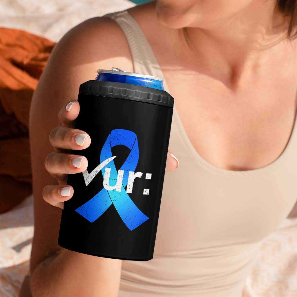 Colon Cancer Awareness 4 in 1 Can Cooler Tumbler Blue Ribbon Colonoscopy Colorectal