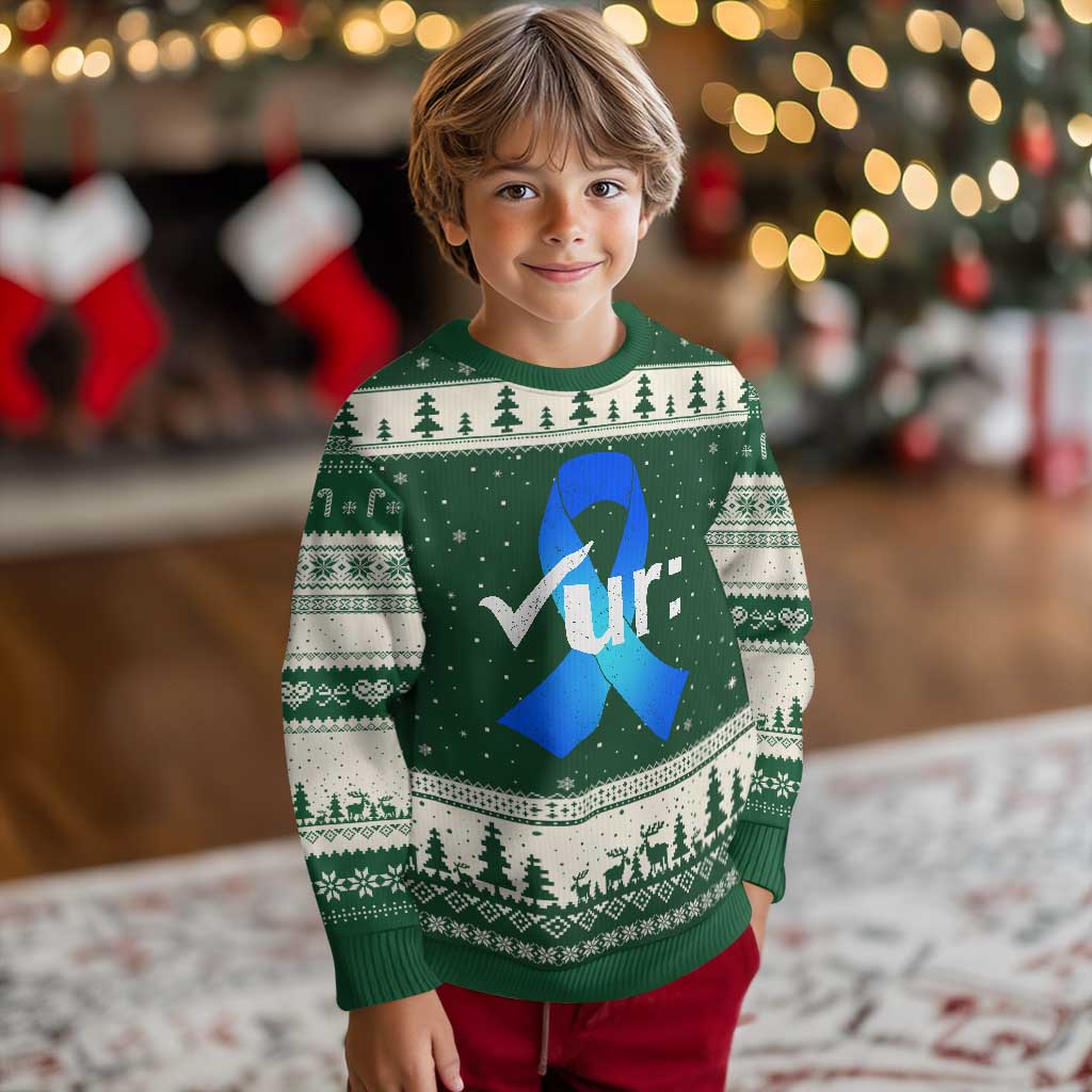 Colon Cancer Awareness Ugly Christmas Sweater Blue Ribbon Colonoscopy Colorectal