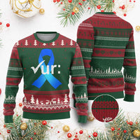 Colon Cancer Awareness Ugly Christmas Sweater Blue Ribbon Colonoscopy Colorectal