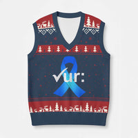 Colon Cancer Awareness V-Neck Knit Sweater Vest Blue Ribbon Colonoscopy Colorectal