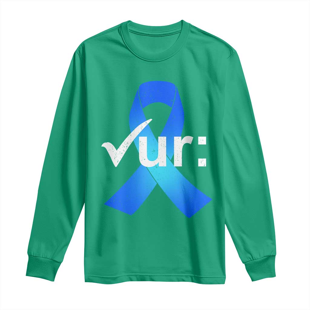 Colon Cancer Awareness Long Sleeve Shirt Blue Ribbon Colonoscopy Colorectal