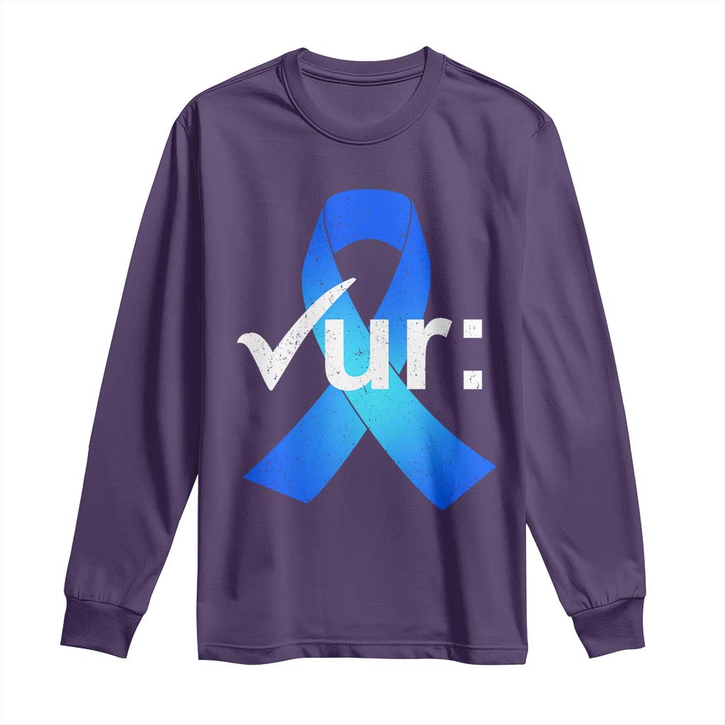 Colon Cancer Awareness Long Sleeve Shirt Blue Ribbon Colonoscopy Colorectal