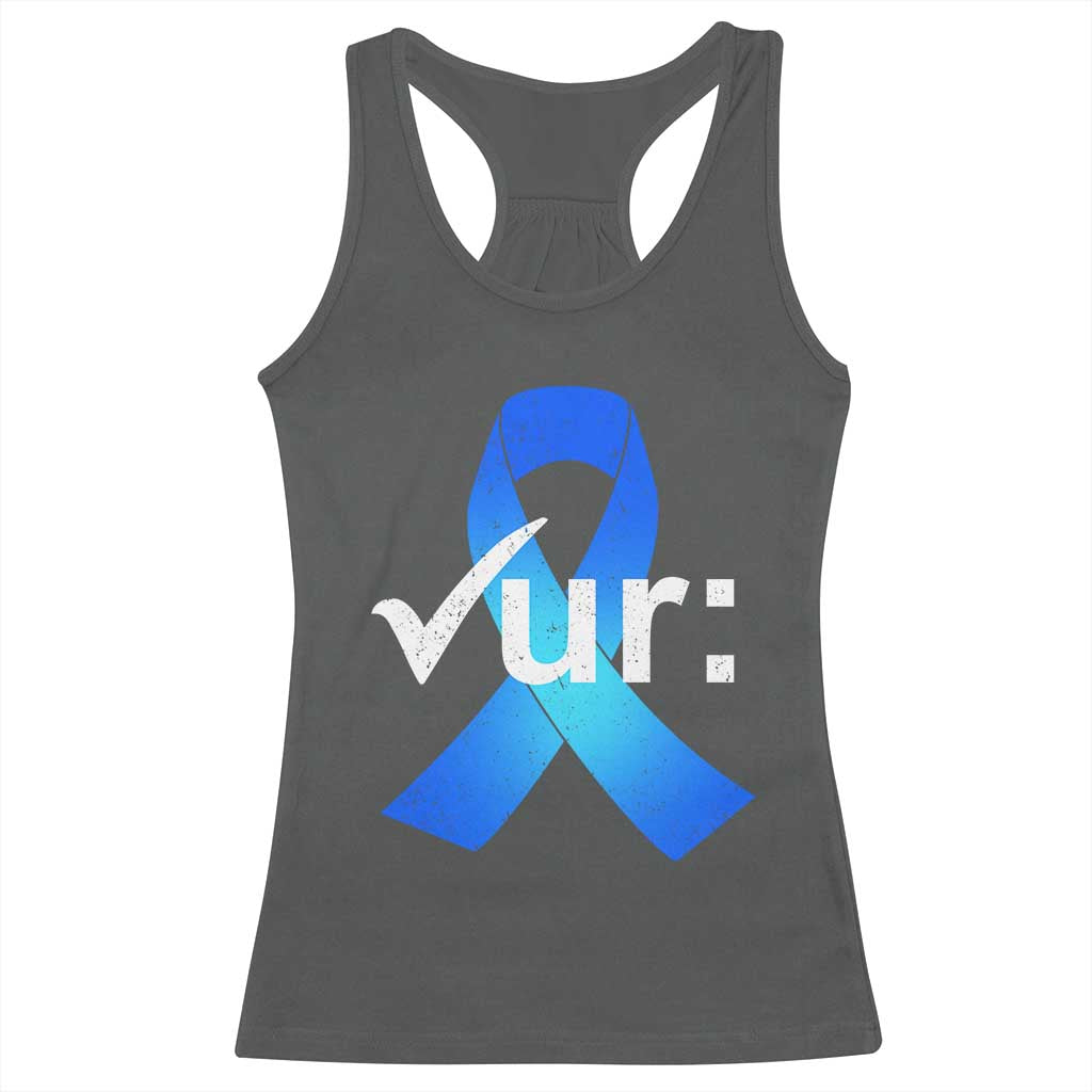 Colon Cancer Awareness Racerback Tank Top Blue Ribbon Colonoscopy Colorectal