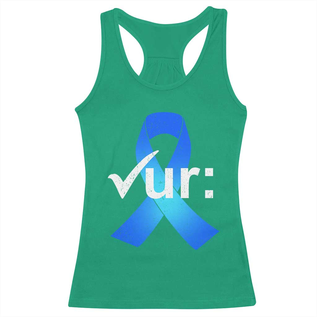 Colon Cancer Awareness Racerback Tank Top Blue Ribbon Colonoscopy Colorectal