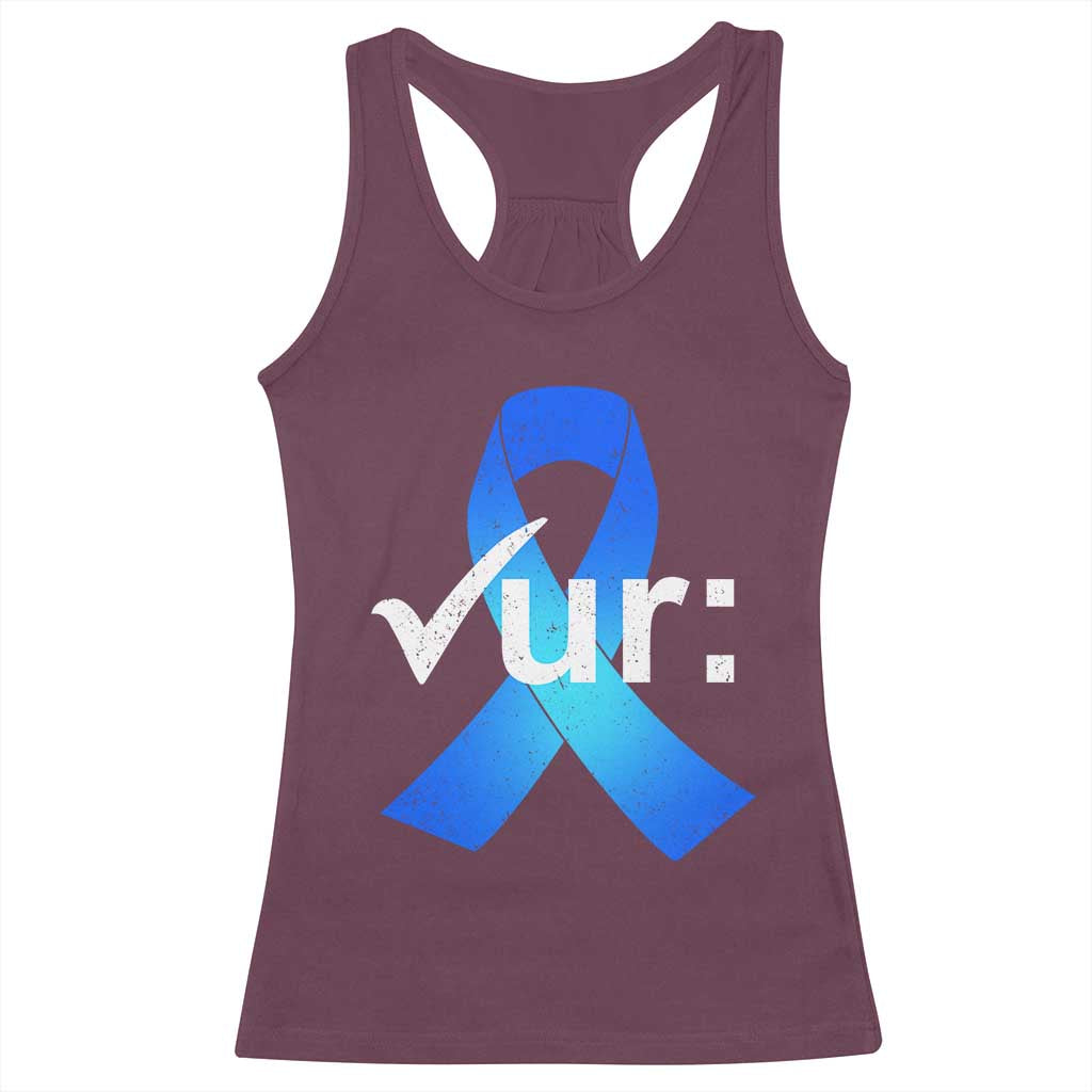 Colon Cancer Awareness Racerback Tank Top Blue Ribbon Colonoscopy Colorectal