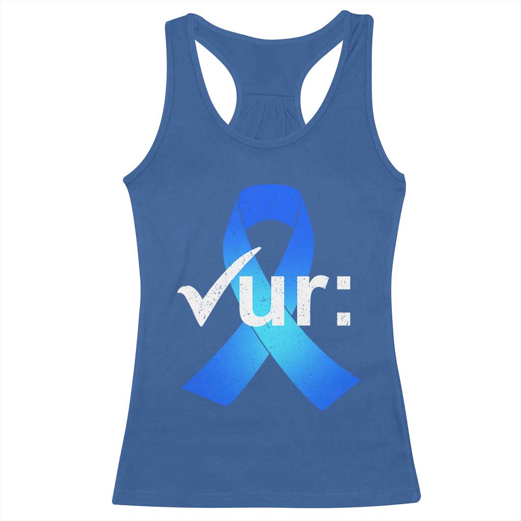 Colon Cancer Awareness Racerback Tank Top Blue Ribbon Colonoscopy Colorectal