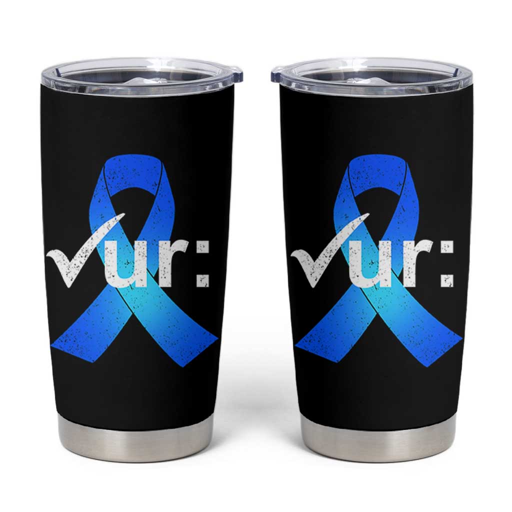 Colon Cancer Awareness Tumbler Cup Blue Ribbon Colonoscopy Colorectal