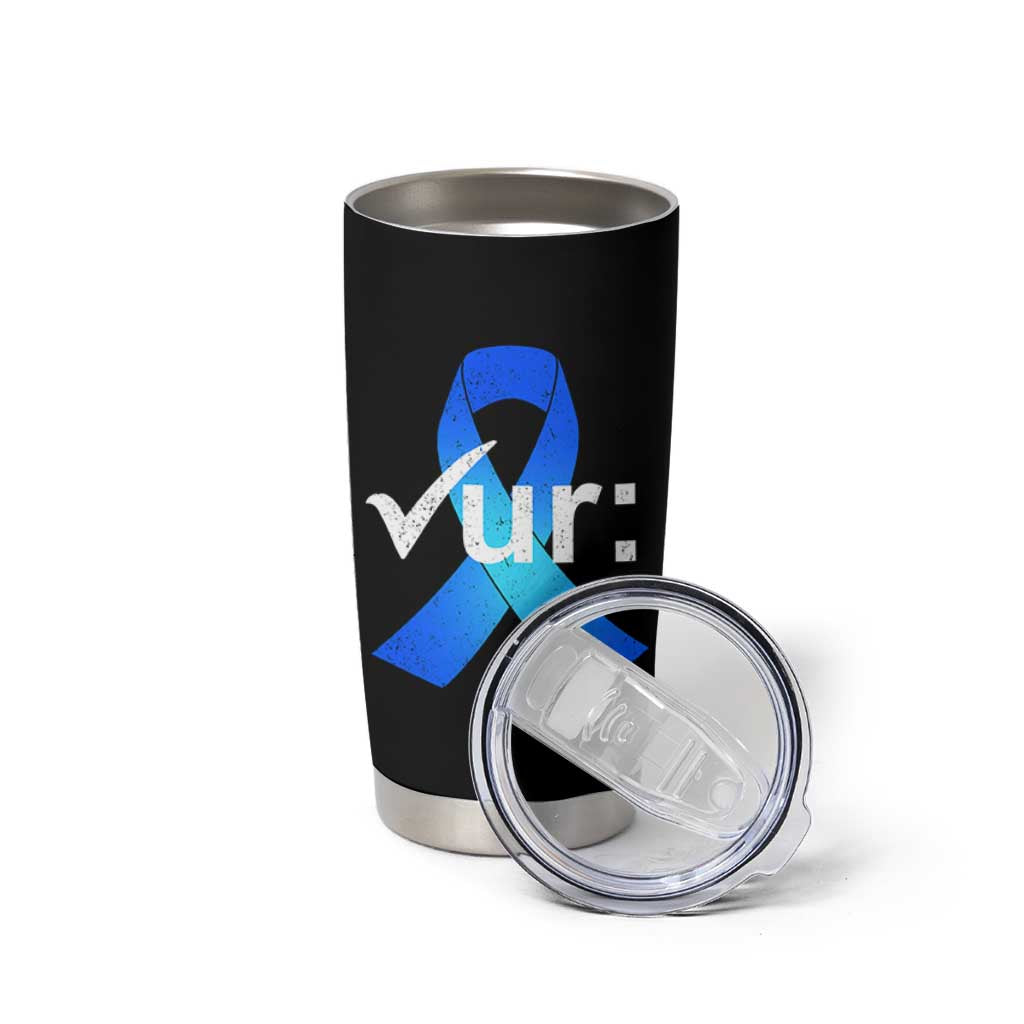 Colon Cancer Awareness Tumbler Cup Blue Ribbon Colonoscopy Colorectal