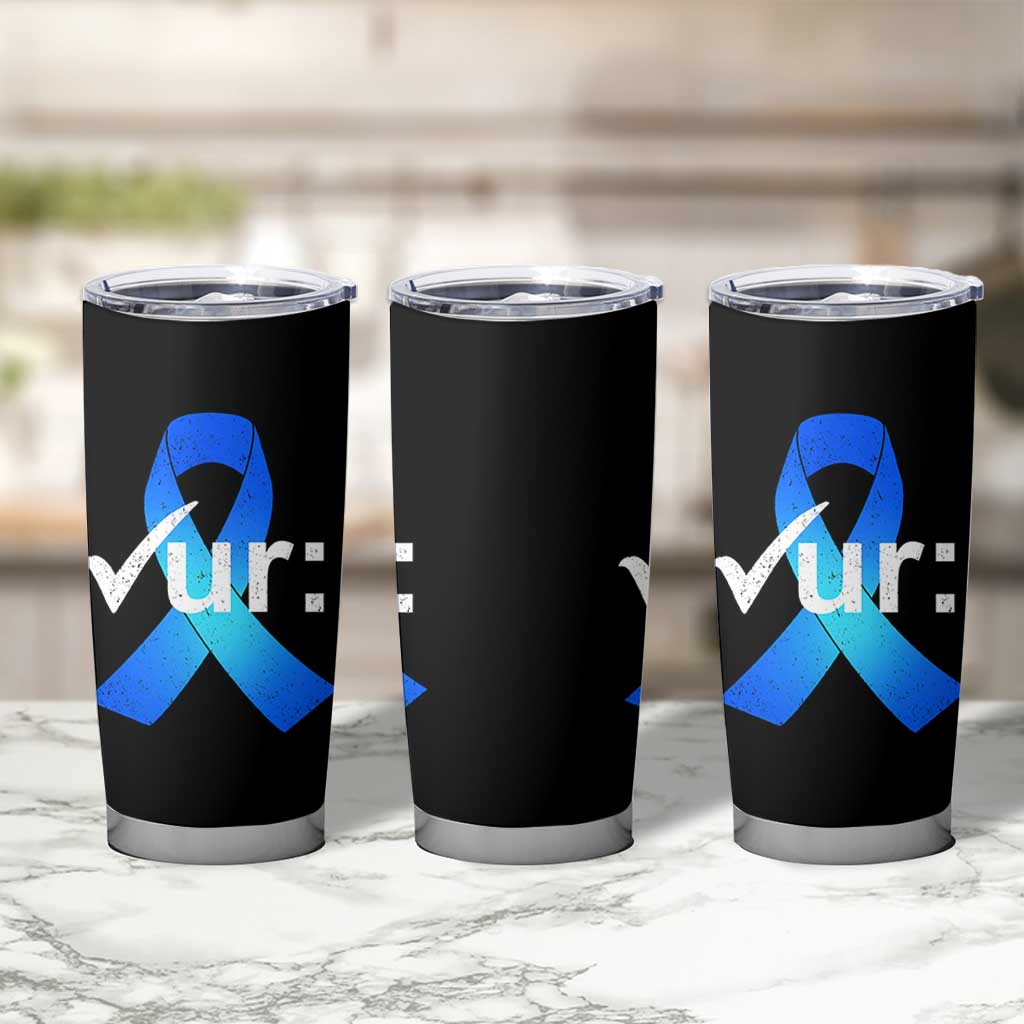 Colon Cancer Awareness Tumbler Cup Blue Ribbon Colonoscopy Colorectal