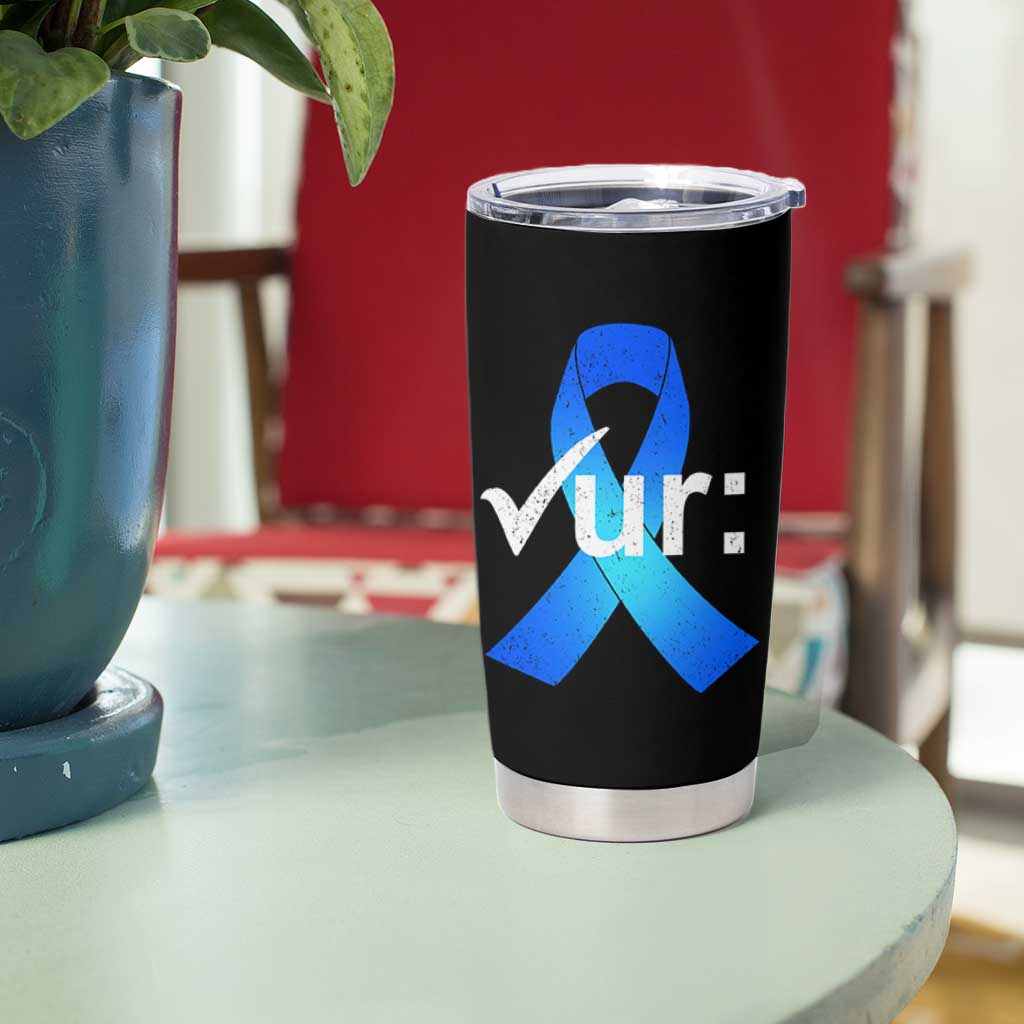 Colon Cancer Awareness Tumbler Cup Blue Ribbon Colonoscopy Colorectal