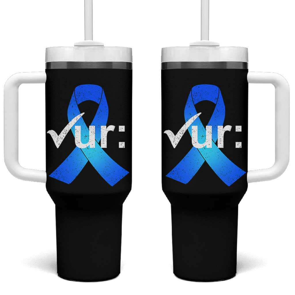 Colon Cancer Awareness Tumbler With Handle Blue Ribbon Colonoscopy Colorectal