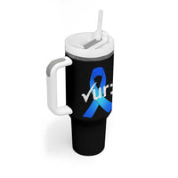 Colon Cancer Awareness Tumbler With Handle Blue Ribbon Colonoscopy Colorectal