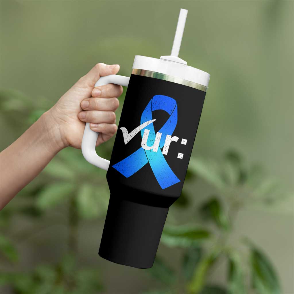 Colon Cancer Awareness Tumbler With Handle Blue Ribbon Colonoscopy Colorectal