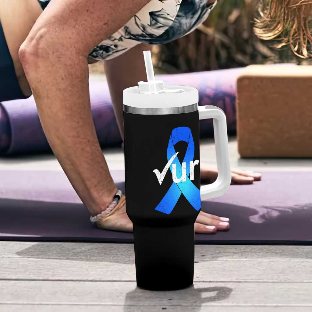 Colon Cancer Awareness Tumbler With Handle Blue Ribbon Colonoscopy Colorectal