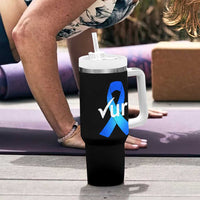 Colon Cancer Awareness Tumbler With Handle Blue Ribbon Colonoscopy Colorectal